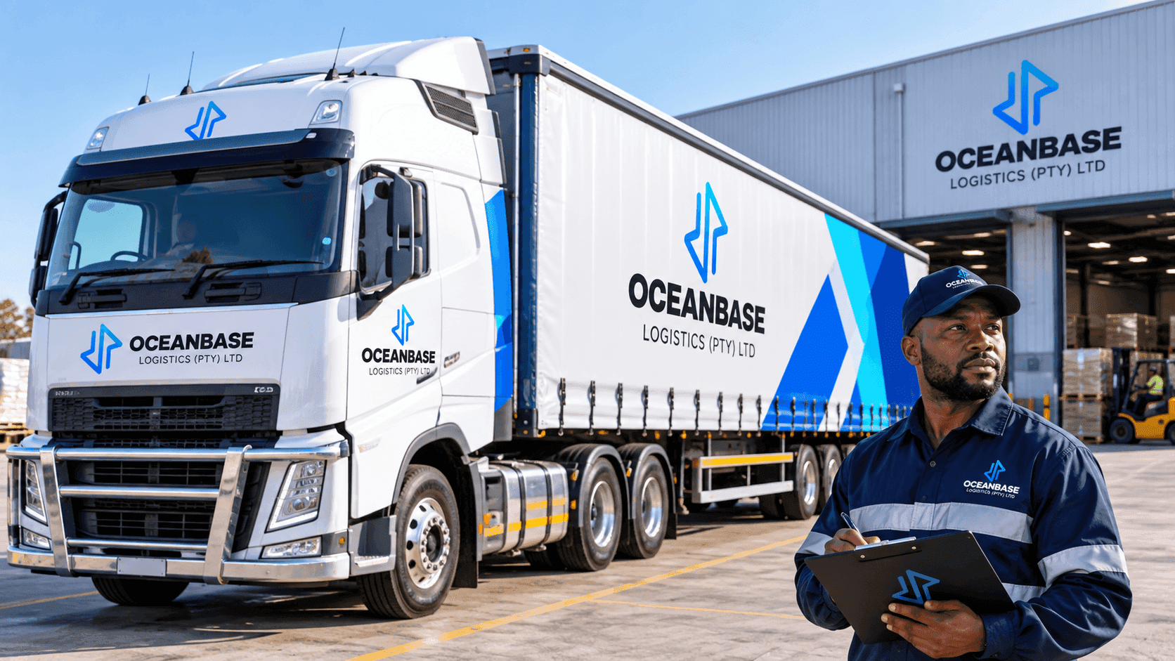 Prime mover and trailer ready for dispatch at a loading yard