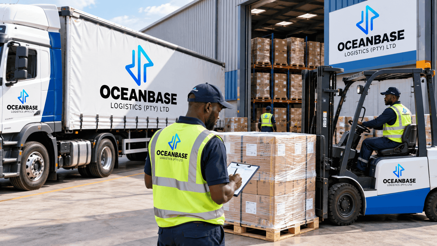 Palletised goods staged for dispatch in a warehouse